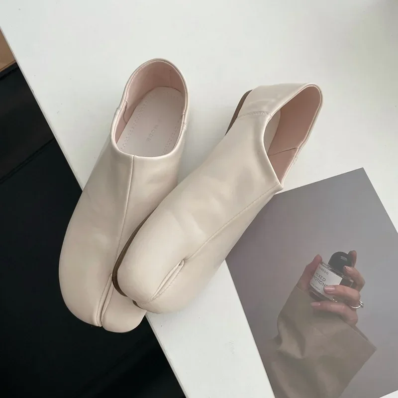 Bailamos Women Flats Tabi Ninja Moccasins Round Split Toe Shallow Lazy Slip On Slingback Mules Leather Shoes Soft Loafers Slip