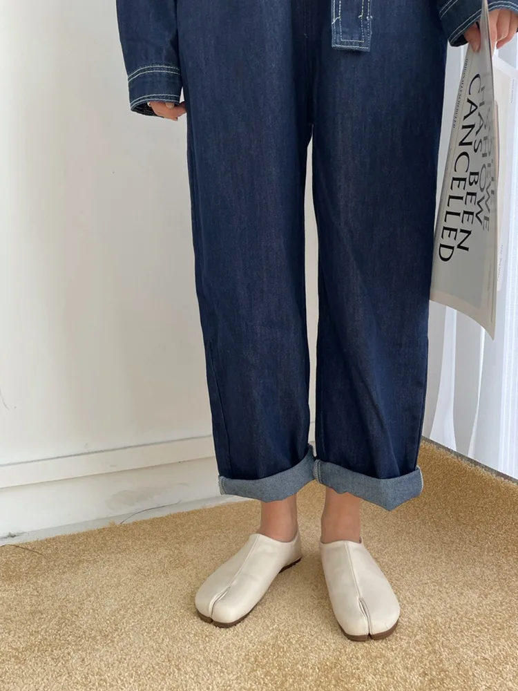 Bailamos Women Flats Tabi Ninja Moccasins Round Split Toe Shallow Lazy Slip On Slingback Mules Leather Shoes Soft Loafers Slip