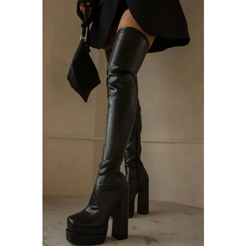 Platform High Heeled Women Over The Knee High Boots Brand Design Winter Fashion Sexy Elegant Walking Comfy Women Shoes