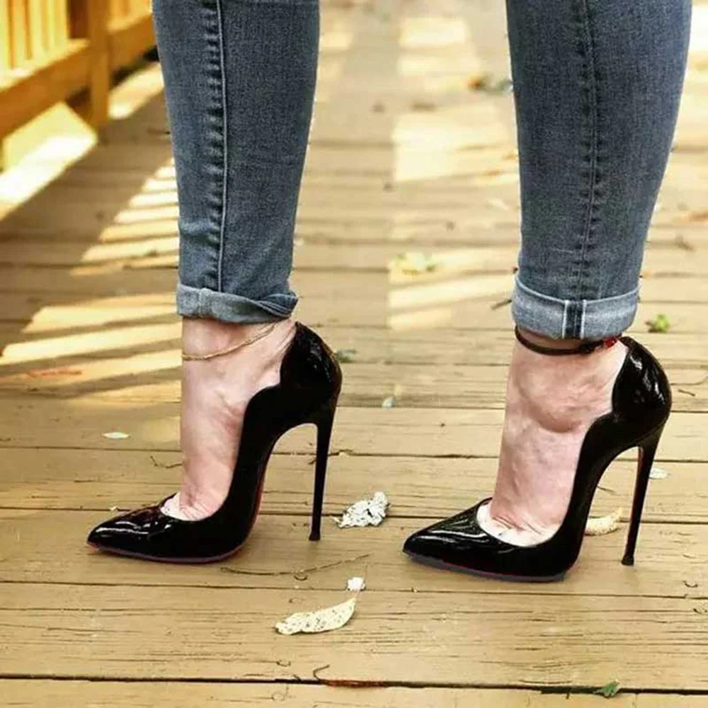 Pink Curl Upper Women Patent Pointed Toe Stiletto High Heels Sexy Ladies Party Dress Shoes Club Dance Pumps Plus Size