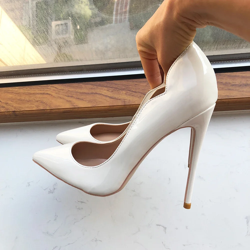 Pink Curl Upper Women Patent Pointed Toe Stiletto High Heels Sexy Ladies Party Dress Shoes Club Dance Pumps Plus Size