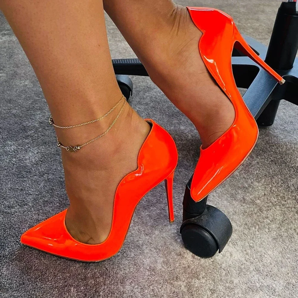 Pink Curl Upper Women Patent Pointed Toe Stiletto High Heels Sexy Ladies Party Dress Shoes Club Dance Pumps Plus Size