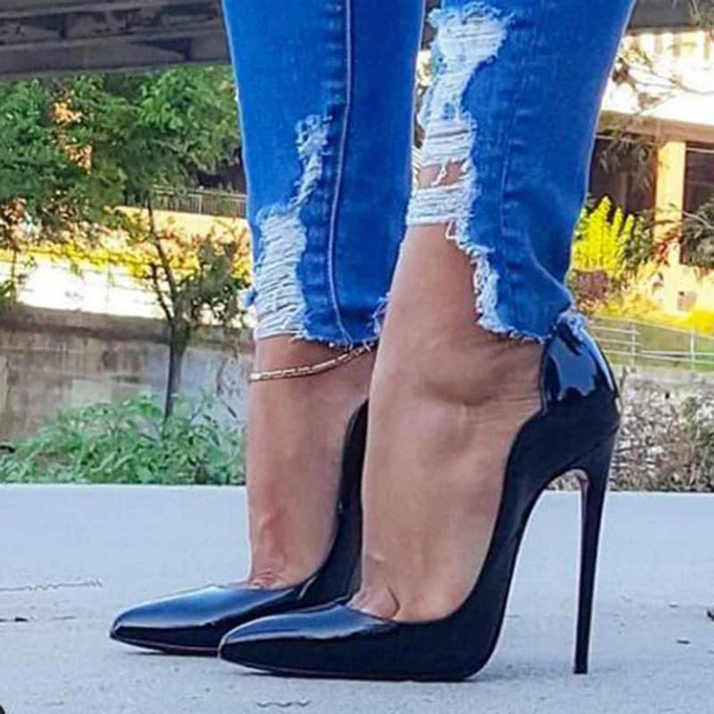 Pink Curl Upper Women Patent Pointed Toe Stiletto High Heels Sexy Ladies Party Dress Shoes Club Dance Pumps Plus Size
