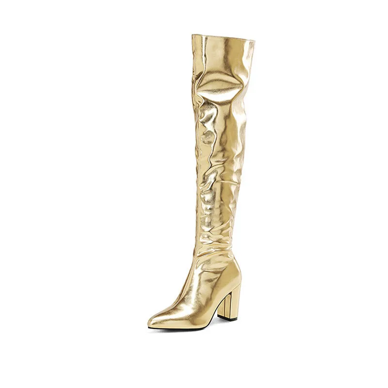 Sexy Over the Knee High Boots Women Party Dance Winter Shoes Ladies Silver Gold Thick High Heel Custom Sexy Over the Knee High Boots Women Party Dance Winter Shoes Ladies Silver Gold Thick High Heel Custom