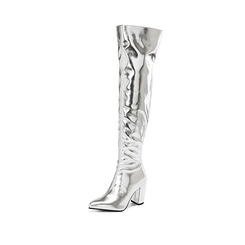 Sexy Over the Knee High Boots Women Party Dance Winter Shoes Ladies Silver Gold Thick High Heel Custom Sexy Over the Knee High Boots Women Party Dance Winter Shoes Ladies Silver Gold Thick High Heel Custom