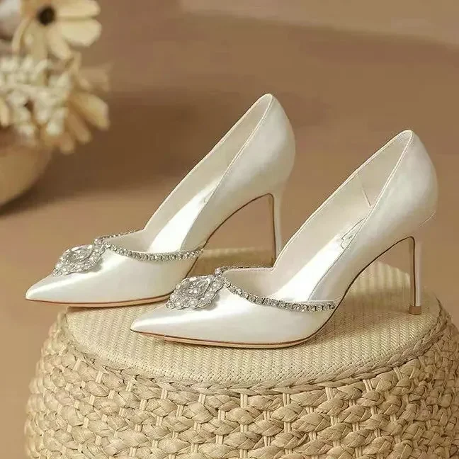 Elegant Wedding Shoes Bridal Shoes White Rhinestone High Heels Bridesmaid Pumps Elegant Wedding Shoes Bridal Shoes White Rhinestone High Heels Bridesmaid Pumps