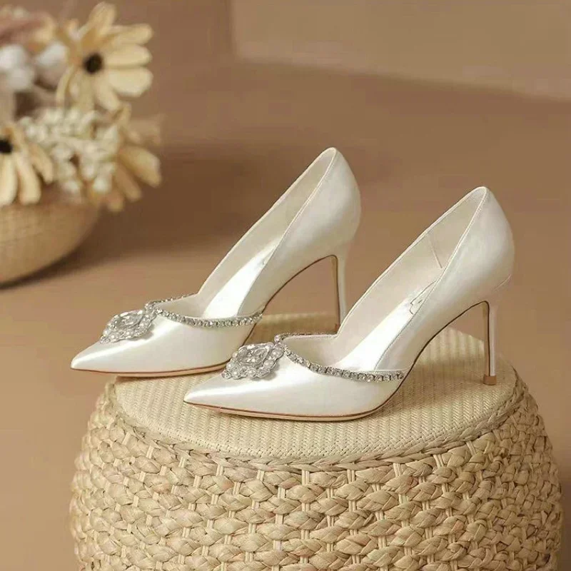 Elegant Wedding Shoes Bridal Shoes White Rhinestone High Heels Bridesmaid Pumps Elegant Wedding Shoes Bridal Shoes White Rhinestone High Heels Bridesmaid Pumps