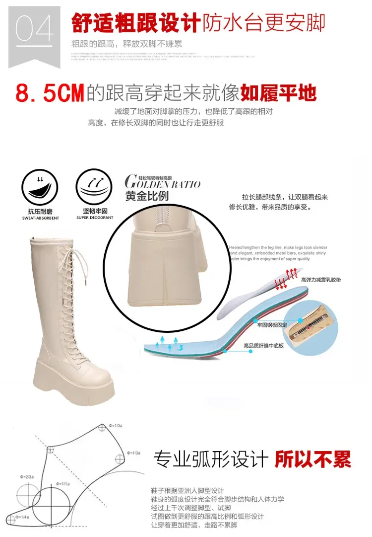 Platform Knee High Boots Women Autumn Winter Thick Platfrom Long Boots Woman Fashion Zipper Lace-Up Solid Thigh