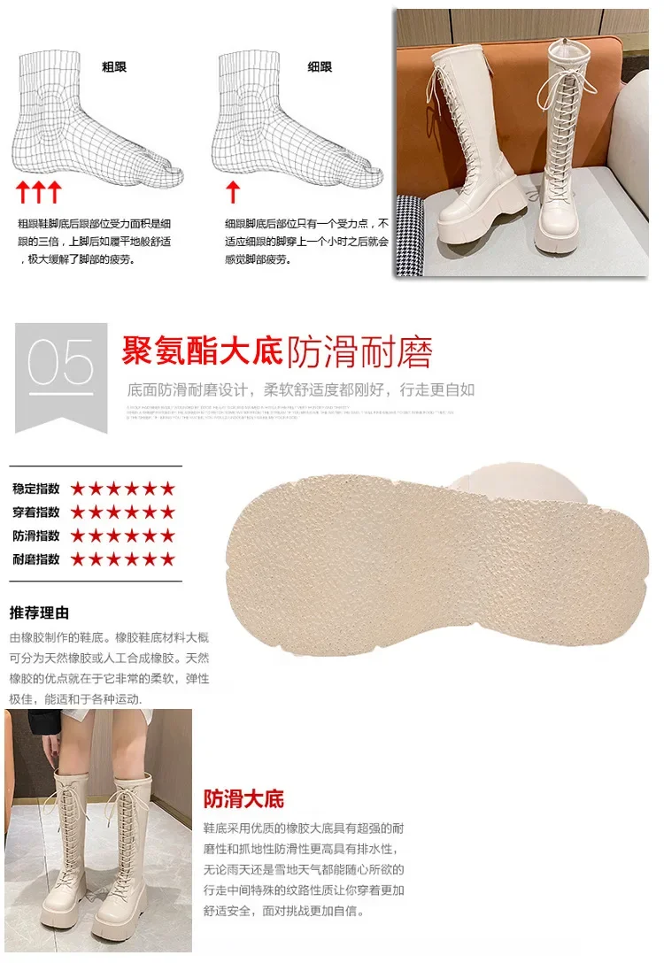 Platform Knee High Boots Women Autumn Winter Thick Platfrom Long Boots Woman Fashion Zipper Lace-Up Solid Thigh