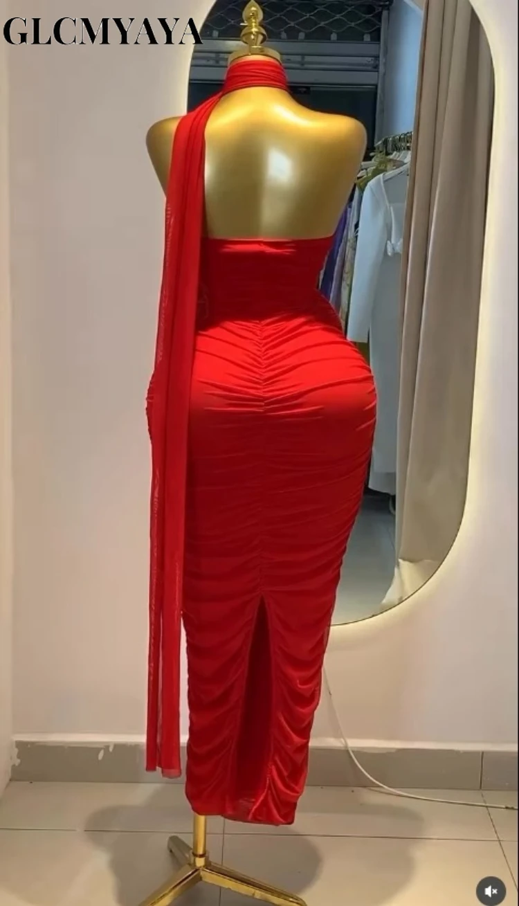 CM.YAYA Women Sleeveless Stacked Ruched Scarf Collar Bodycon Midi Maxi Dress 2026 Street Parties Education Long Dresses Vestidos CM.YAYA Women Sleeveless Stacked Ruched Scarf Collar Bodycon Midi Maxi Dress 2026 Street Parties Education Long Dresses Vestidos