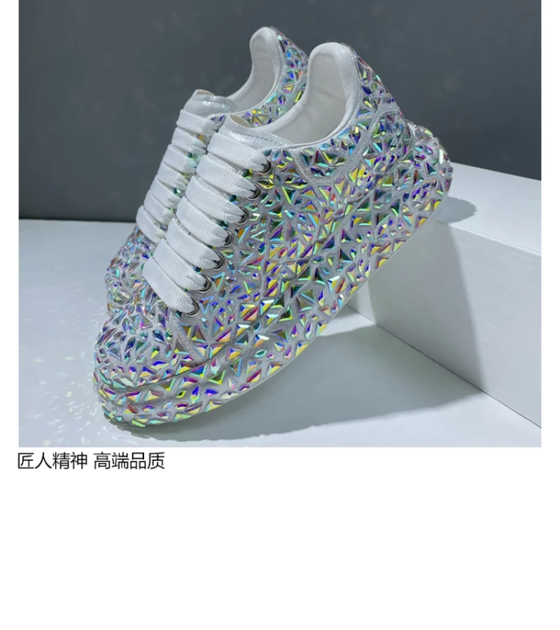 Leather Women Shoes Autumn Spring  New Style Fashion Platform Shoes Ins Platforms Sneakers Tide Shine Bling Rhinestone Shoes