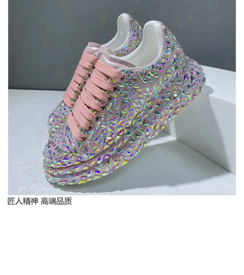 Leather Women Shoes Autumn Spring  New Style Fashion Platform Shoes Ins Platforms Sneakers Tide Shine Bling Rhinestone Shoes