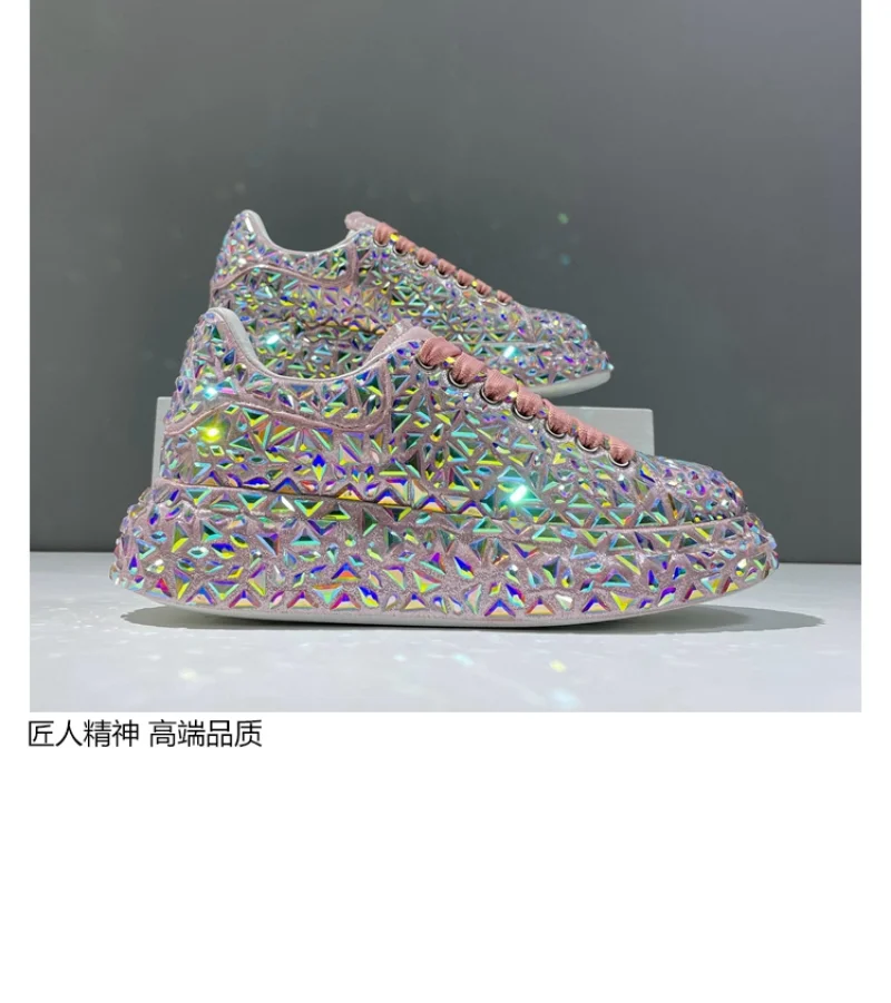Leather Women Shoes Autumn Spring  New Style Fashion Platform Shoes Ins Platforms Sneakers Tide Shine Bling Rhinestone Shoes