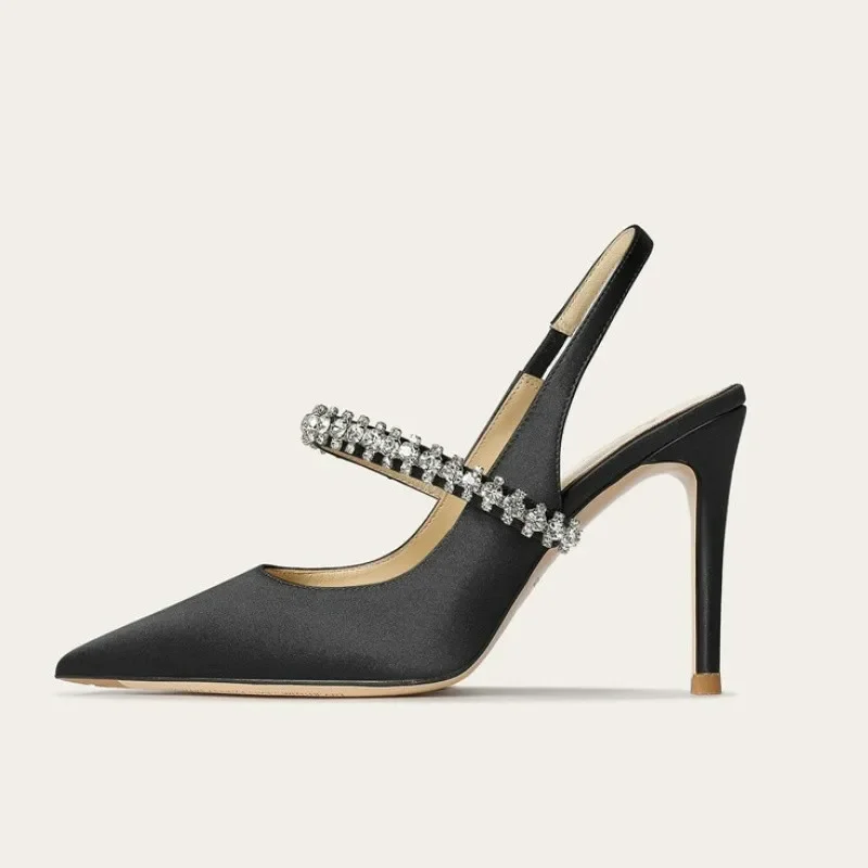 Size 34 45 Women's Diamond Bao Head Sandals New Thin Heel Pointed Sheepskin Leather High Heels Women's Wedding Shoes