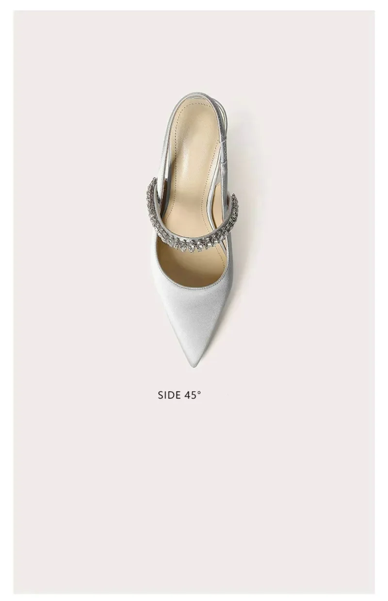 Size 34 45 Women's Diamond Bao Head Sandals New Thin Heel Pointed Sheepskin Leather High Heels Women's Wedding Shoes