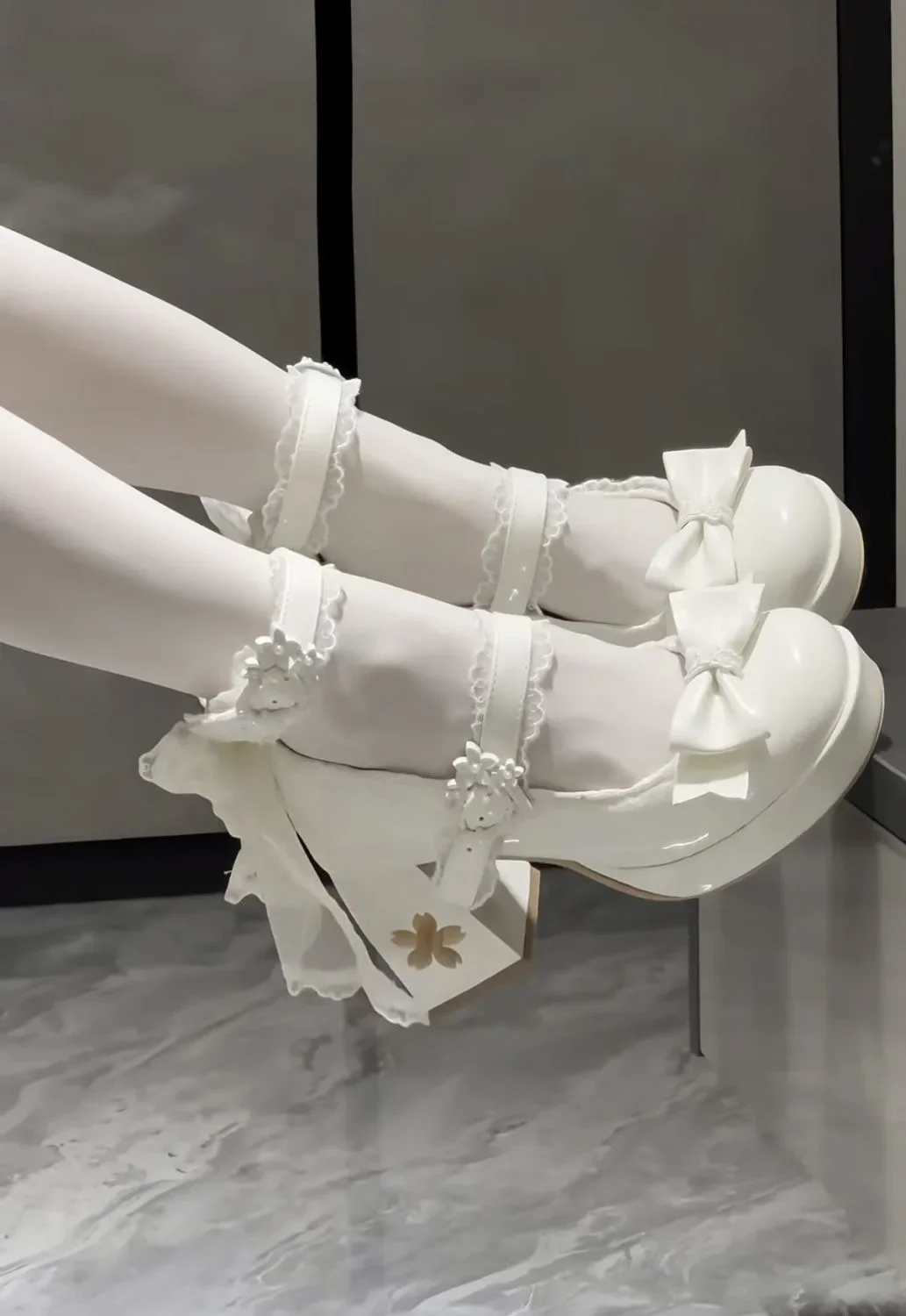 Lovely Girls Lolita Butterfly Knot High Heels Platform Shoes ,Young Women Students Cute sakura Wedding Dress Mary Janes