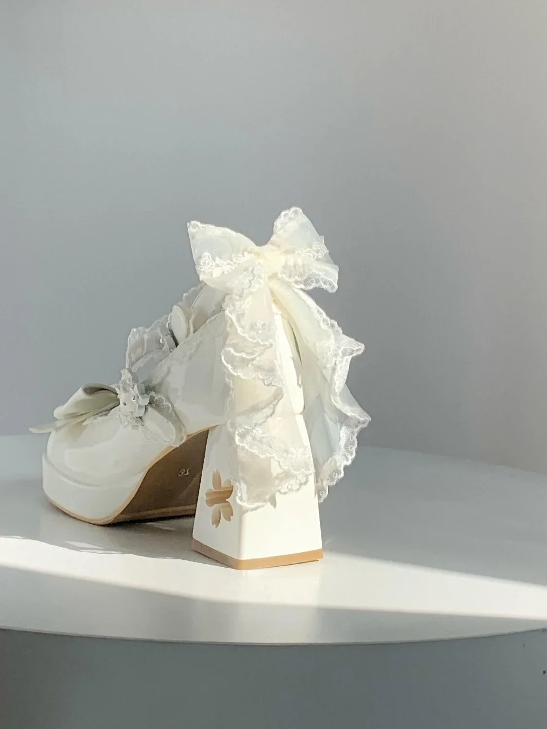 Lovely Girls Lolita Butterfly Knot High Heels Platform Shoes ,Young Women Students Cute sakura Wedding Dress Mary Janes