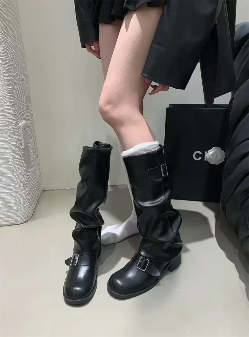 Woman Boots Knee High Platform Chunky Heels Trend Punk Gothic New Rock Leather Fashion Women's Shoes Motorcycle Footwear