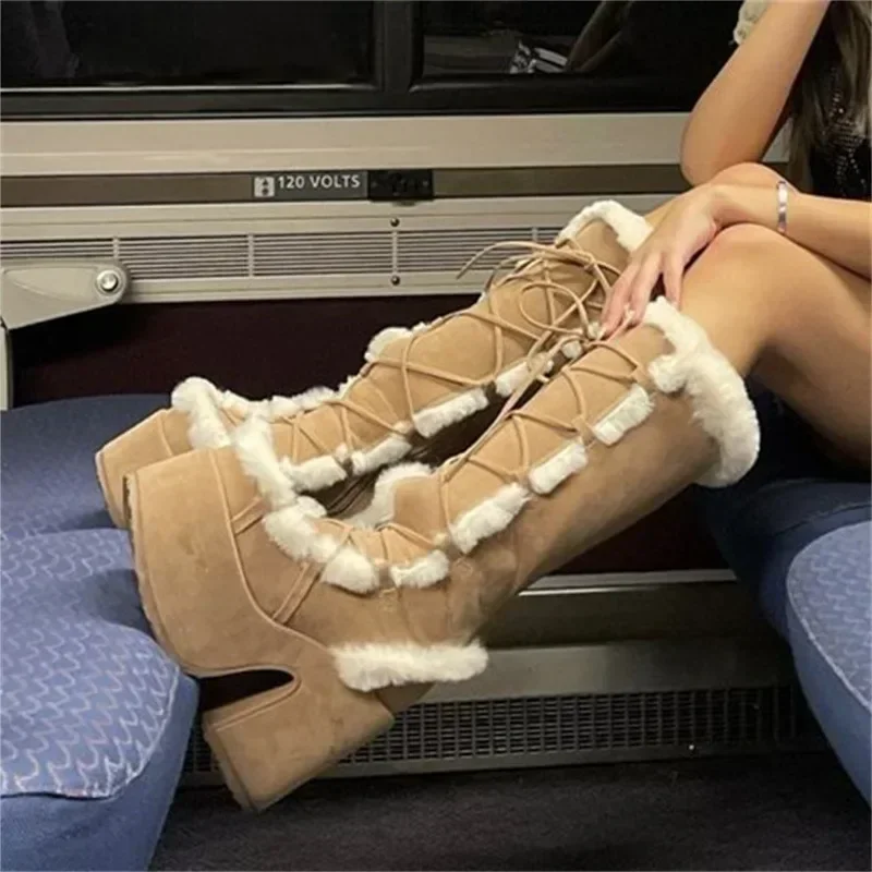 New Winter Women Snow Boots Platform Wedge High Heel Faux Fur Lady Shoes Female Plush Warm Non-slip Mid Calf Boots Goth Shoes New Winter Women Snow Boots Platform Wedge High Heel Faux Fur Lady Shoes Female Plush Warm Non-slip Mid Calf Boots Goth Shoes