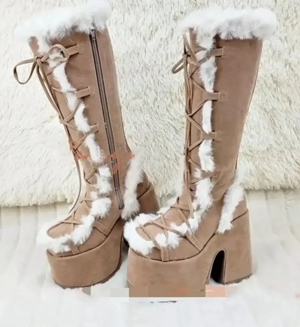 New Winter Women Snow Boots Platform Wedge High Heel Faux Fur Lady Shoes Female Plush Warm Non-slip Mid Calf Boots Goth Shoes New Winter Women Snow Boots Platform Wedge High Heel Faux Fur Lady Shoes Female Plush Warm Non-slip Mid Calf Boots Goth Shoes