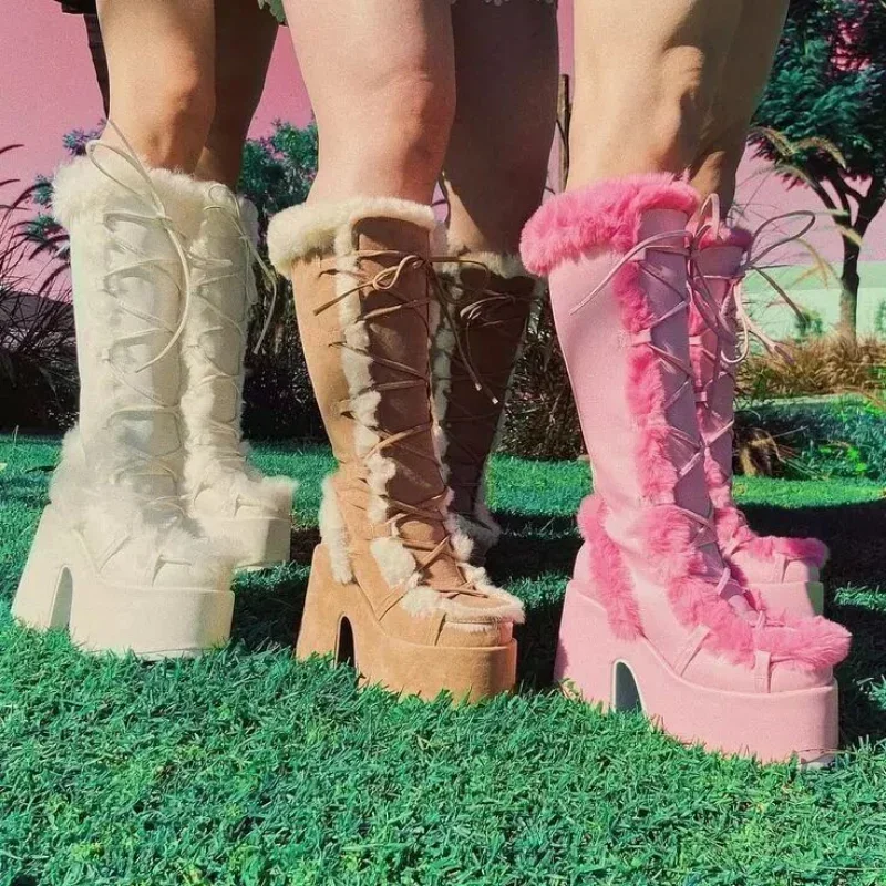 New Winter Women Snow Boots Platform Wedge High Heel Faux Fur Lady Shoes Female Plush Warm Non-slip Mid Calf Boots Goth Shoes New Winter Women Snow Boots Platform Wedge High Heel Faux Fur Lady Shoes Female Plush Warm Non-slip Mid Calf Boots Goth Shoes