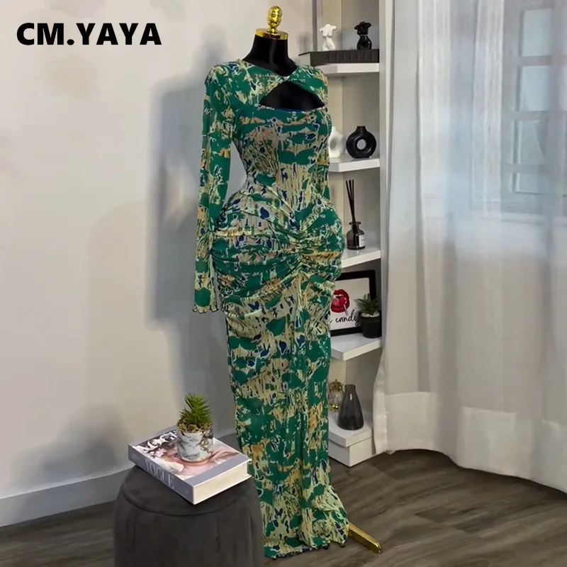 CM.YAYA Women Draped V-neck Cutout Front Ruched Stacked Bodycon Midi Long Maxi Dress 2025 Night Club Party Vestidos Sexy Dresses CM.YAYA Women Draped V-neck Cutout Front Ruched Stacked Bodycon Midi Long Maxi Dress 2025 Night Club Party Vestidos Sexy Dresses