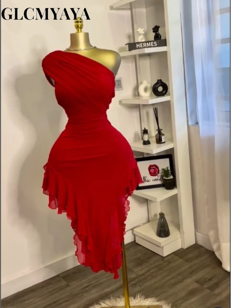 CM.YAYA Women One Shoulder Stacked Ruched Ruffles Asymmetrical Bodycon Midi Dress 2026 Parties Vacation Street Dresses Vestidos CM.YAYA Women One Shoulder Stacked Ruched Ruffles Asymmetrical Bodycon Midi Dress 2026 Parties Vacation Street Dresses Vestidos