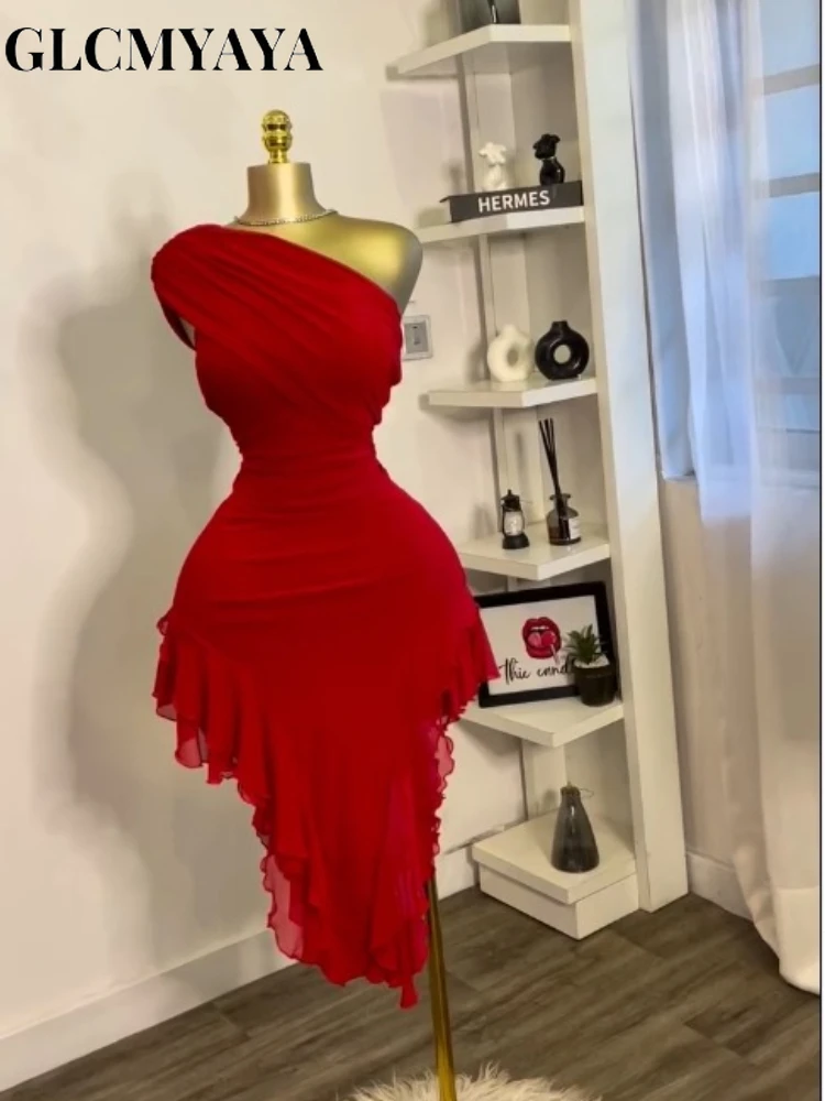 CM.YAYA Women One Shoulder Stacked Ruched Ruffles Asymmetrical Bodycon Midi Dress 2026 Parties Vacation Street Dresses Vestidos CM.YAYA Women One Shoulder Stacked Ruched Ruffles Asymmetrical Bodycon Midi Dress 2026 Parties Vacation Street Dresses Vestidos