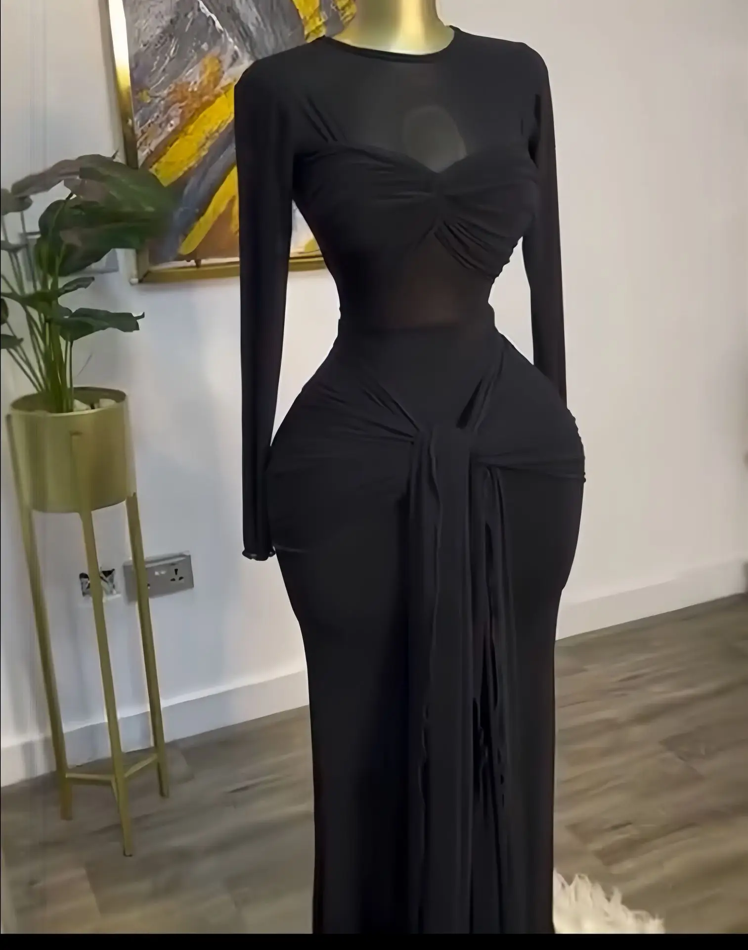 CM.YAYA Women Mesh See Though Long Sleeve Maxi Bowknot Long Dress 2025 Evening Sexy Club Party Evening High Street Dresses CM.YAYA Women Mesh See Though Long Sleeve Maxi Bowknot Long Dress 2025 Evening Sexy Club Party Evening High Street Dresses