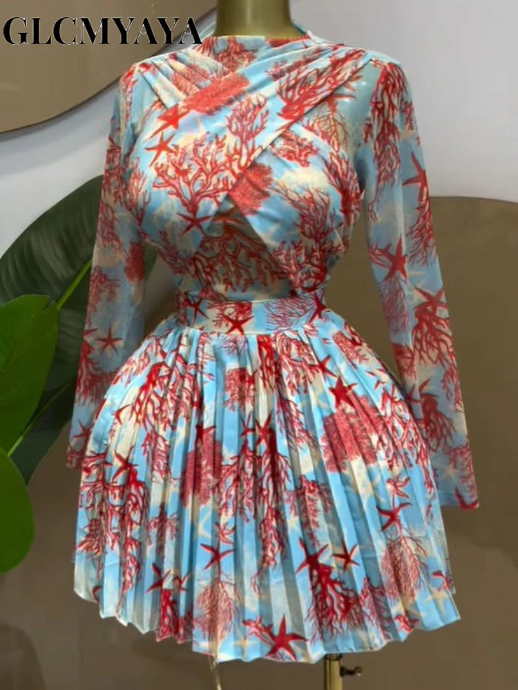 GLCMYAYA Women Leaf Print Long Sleeve O-neck Wrap Front Pleated Dress 2026 Elegant Romantic Vacation Party Birthday Dresses GLCMYAYA Women Leaf Print Long Sleeve O-neck Wrap Front Pleated Dress 2026 Elegant Romantic Vacation Party Birthday Dresses