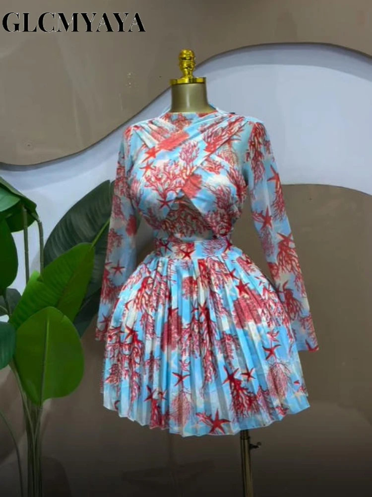 GLCMYAYA Women Leaf Print Long Sleeve O-neck Wrap Front Pleated Dress 2026 Elegant Romantic Vacation Party Birthday Dresses GLCMYAYA Women Leaf Print Long Sleeve O-neck Wrap Front Pleated Dress 2026 Elegant Romantic Vacation Party Birthday Dresses