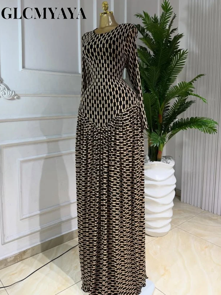 CM.YAYA Women Plaid Round Neckline Long Sleeve Fit and Flare Long Maxi Dress 2025 Even Party Education Vacation Dresses Vestidos