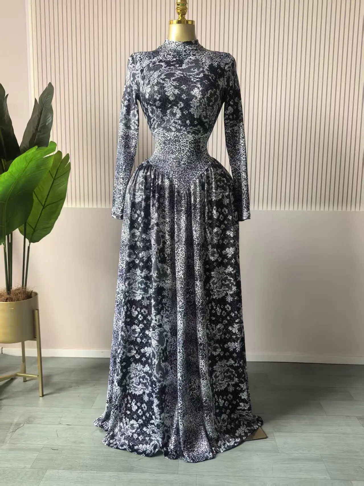 CM.YAYA Women Plaid Round Neckline Long Sleeve Fit and Flare Long Maxi Dress 2025 Even Party Education Vacation Dresses Vestidos