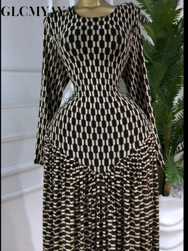 CM.YAYA Women Plaid Round Neckline Long Sleeve Fit and Flare Long Maxi Dress 2025 Even Party Education Vacation Dresses Vestidos CM.YAYA Women Plaid Round Neckline Long Sleeve Fit and Flare Long Maxi Dress 2025 Even Party Education Vacation Dresses Vestidos