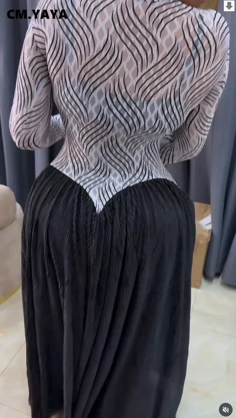 CM.YAYA Women V-neck Long Sleeve Big Swing Striped Print Long Dress 2026 Sexy Parties Evening Vacation Long Dresses Vestidos CM.YAYA Women V-neck Long Sleeve Big Swing Striped Print Long Dress 2026 Sexy Parties Evening Vacation Long Dresses Vestidos