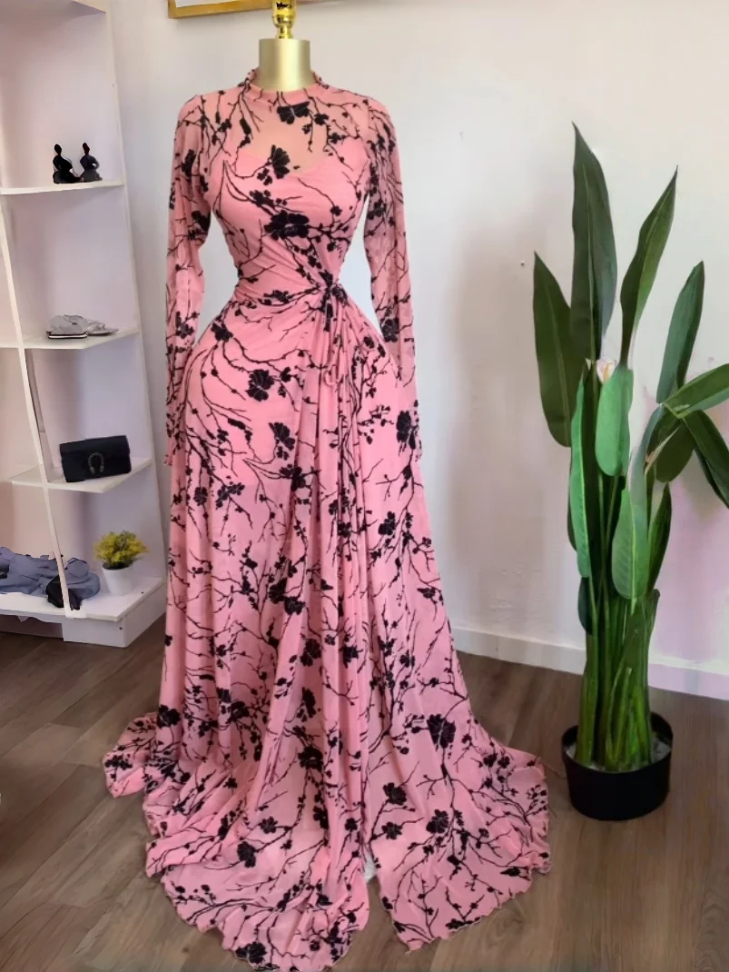 GLCMYAYA Women Long Sleeve Floral O-neck High Split Big Swing A-line Maxi Dress 2026 Birthday Vacation Trendy Dresses Vestidos GLCMYAYA Women Long Sleeve Floral O-neck High Split Big Swing A-line Maxi Dress 2026 Birthday Vacation Trendy Dresses Vestidos