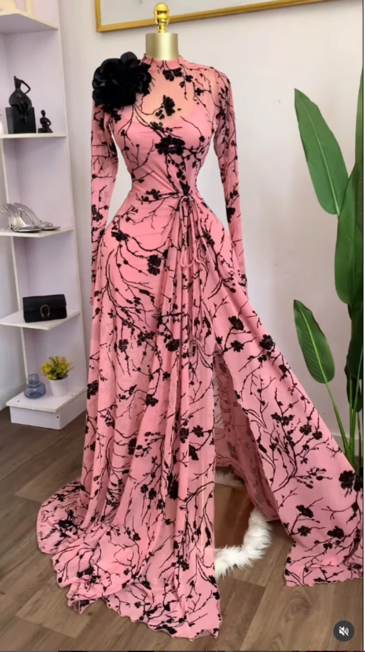GLCMYAYA Women Long Sleeve Floral O-neck High Split Big Swing A-line Maxi Dress 2026 Birthday Vacation Trendy Dresses Vestidos GLCMYAYA Women Long Sleeve Floral O-neck High Split Big Swing A-line Maxi Dress 2026 Birthday Vacation Trendy Dresses Vestidos