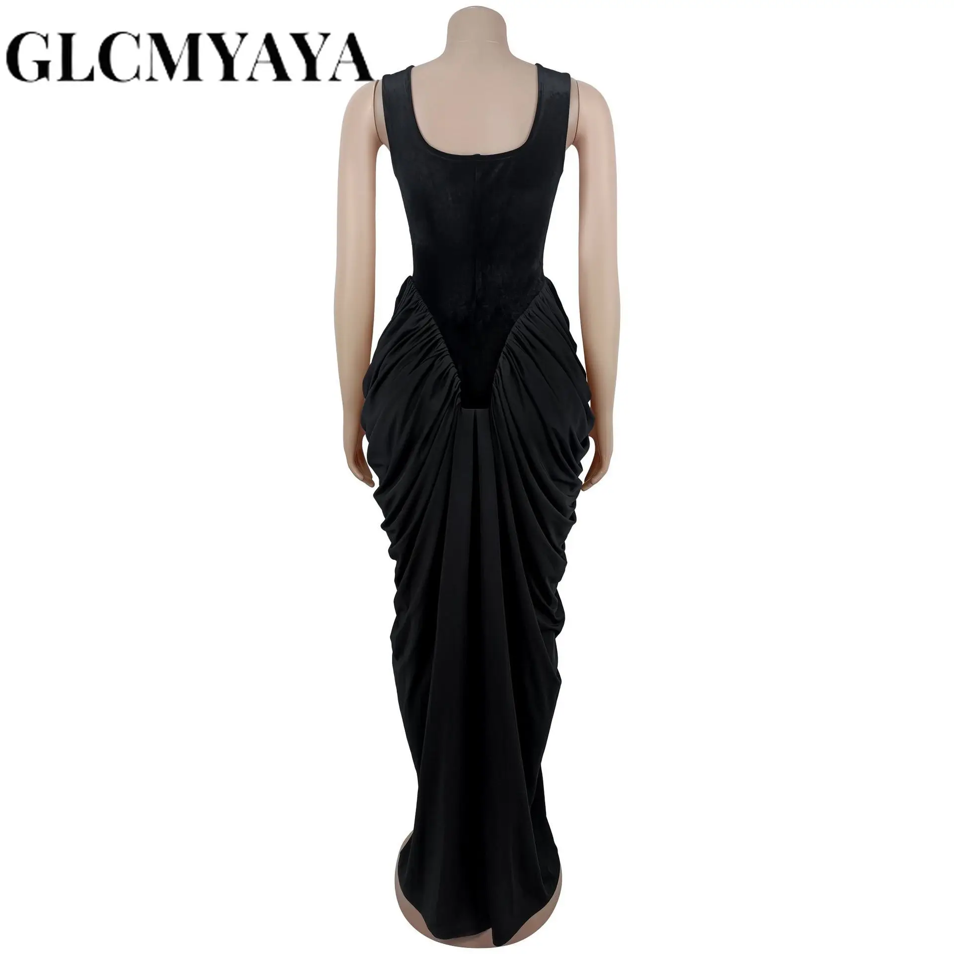 GLCMYAYA Women Velvet Stacked Ruched Sleeveless Bodycon Long Maxi Dresses 2026 Fall Party Trendy Birthday Evening Dress Vestidos GLCMYAYA Women Velvet Stacked Ruched Sleeveless Bodycon Long Maxi Dresses 2026 Fall Party Trendy Birthday Evening Dress Vestidos
