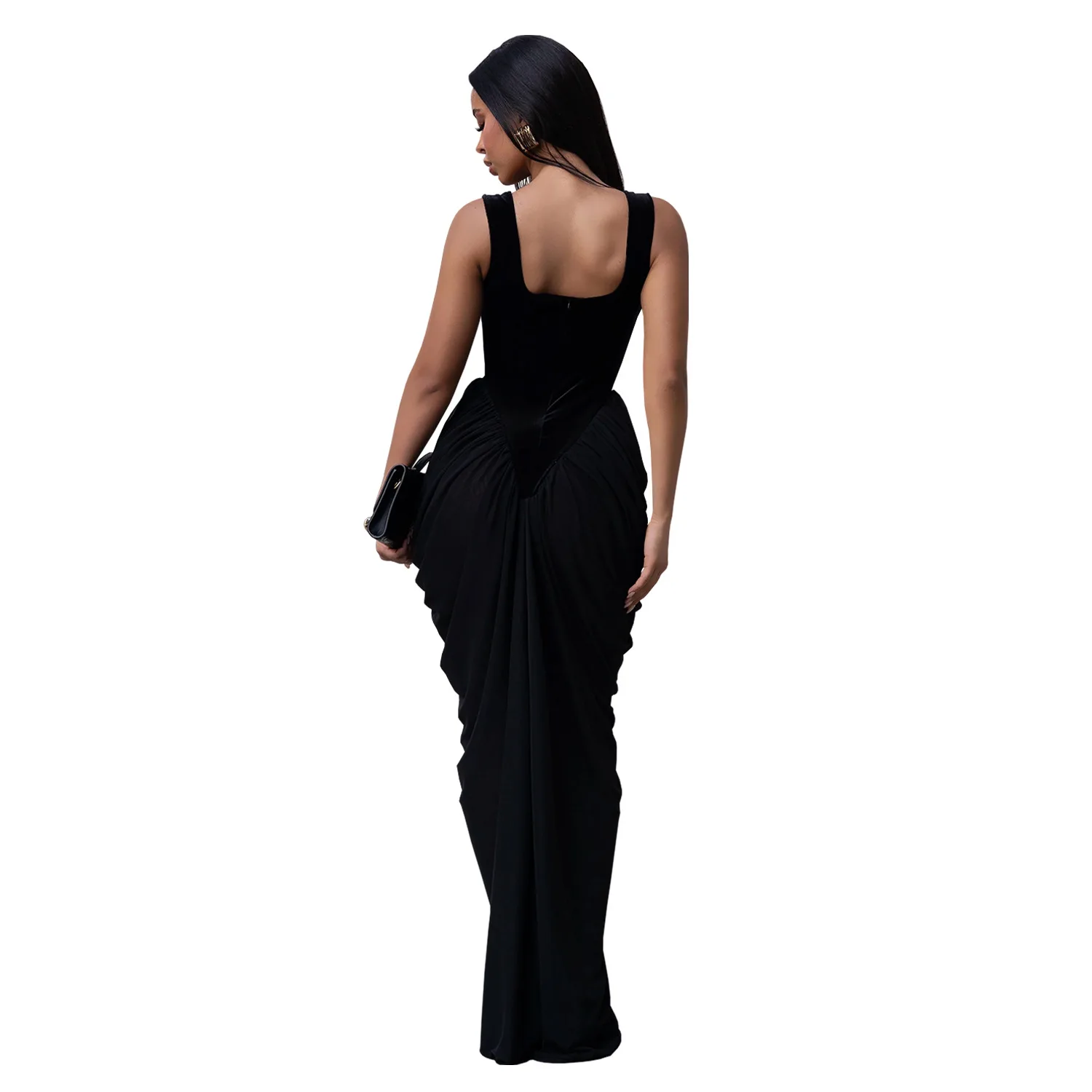 GLCMYAYA Women Velvet Stacked Ruched Sleeveless Bodycon Long Maxi Dresses 2026 Fall Party Trendy Birthday Evening Dress Vestidos