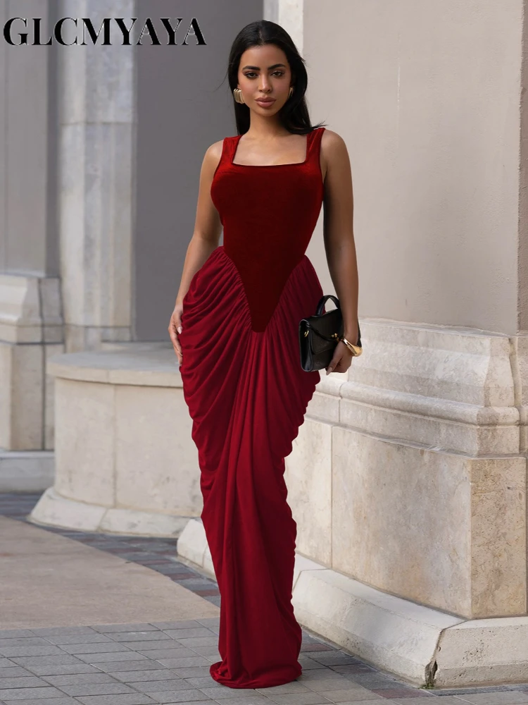 GLCMYAYA Women Velvet Stacked Ruched Sleeveless Bodycon Long Maxi Dresses 2026 Fall Party Trendy Birthday Evening Dress Vestidos GLCMYAYA Women Velvet Stacked Ruched Sleeveless Bodycon Long Maxi Dresses 2026 Fall Party Trendy Birthday Evening Dress Vestidos