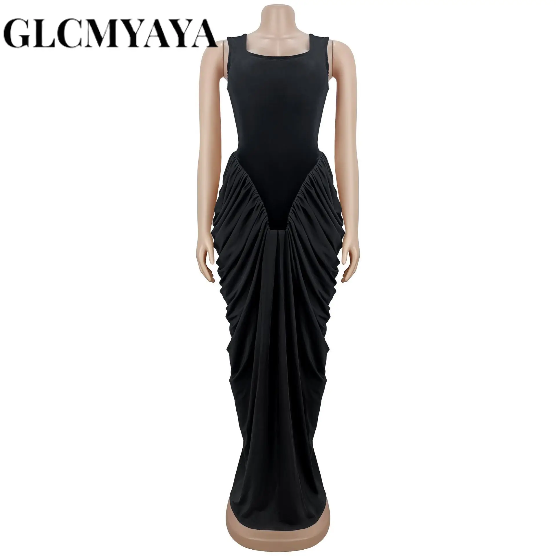 GLCMYAYA Women Velvet Stacked Ruched Sleeveless Bodycon Long Maxi Dresses 2026 Fall Party Trendy Birthday Evening Dress Vestidos GLCMYAYA Women Velvet Stacked Ruched Sleeveless Bodycon Long Maxi Dresses 2026 Fall Party Trendy Birthday Evening Dress Vestidos