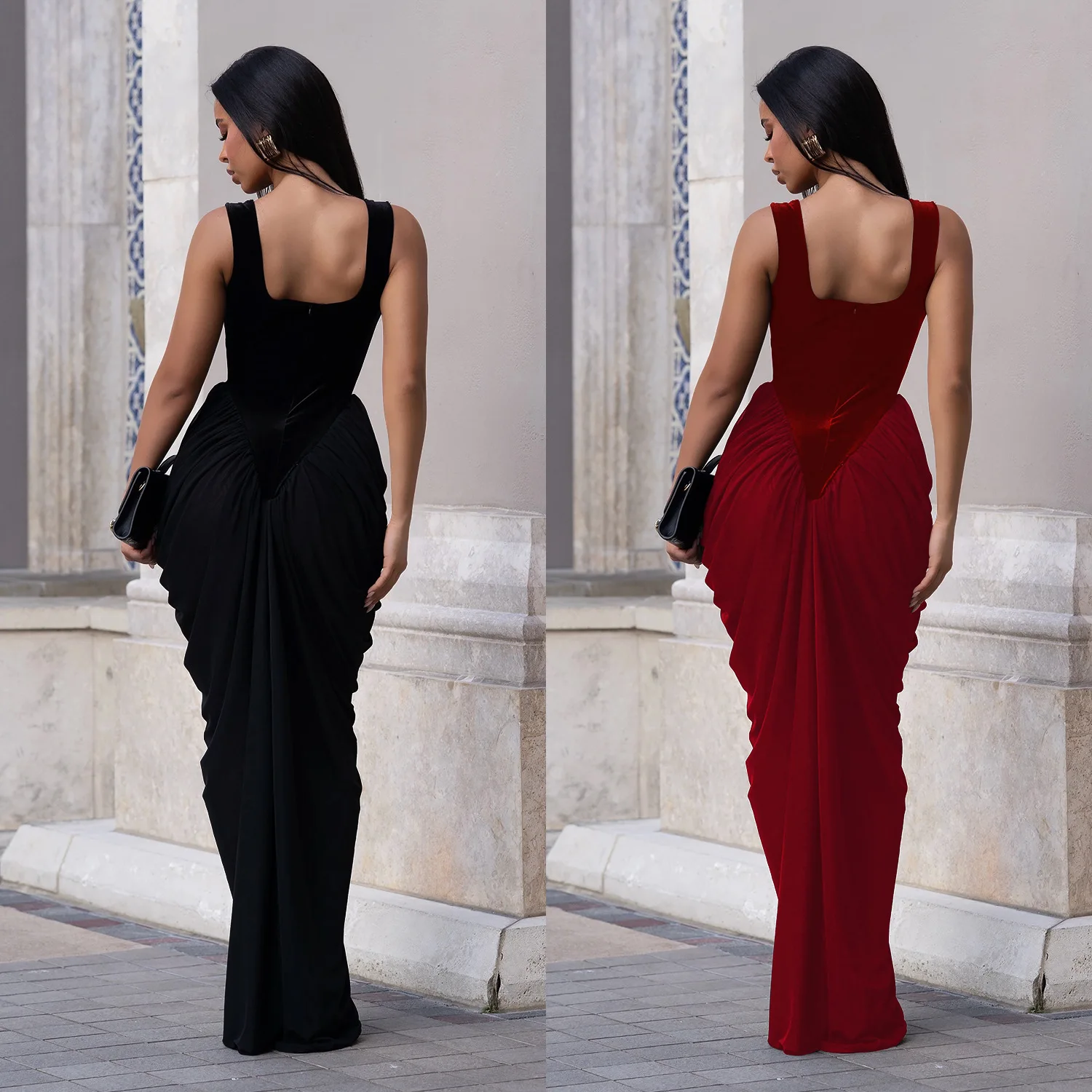 GLCMYAYA Women Velvet Stacked Ruched Sleeveless Bodycon Long Maxi Dresses 2026 Fall Party Trendy Birthday Evening Dress Vestidos GLCMYAYA Women Velvet Stacked Ruched Sleeveless Bodycon Long Maxi Dresses 2026 Fall Party Trendy Birthday Evening Dress Vestidos