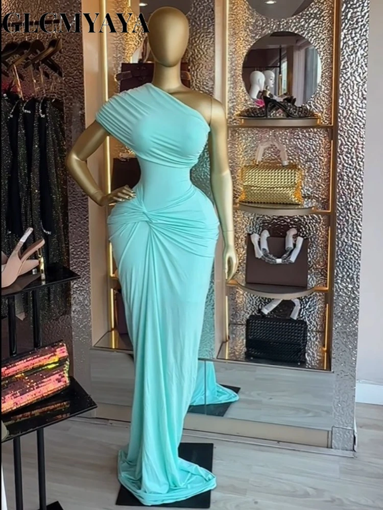 CM.YAYA Women Wraped Waist One Shoulder Ruched Stacked Bodycon Midi Long Maxi Dress 2026 Elegant Evening Birthday Party Dresses CM.YAYA Women Wraped Waist One Shoulder Ruched Stacked Bodycon Midi Long Maxi Dress 2026 Elegant Evening Birthday Party Dresses