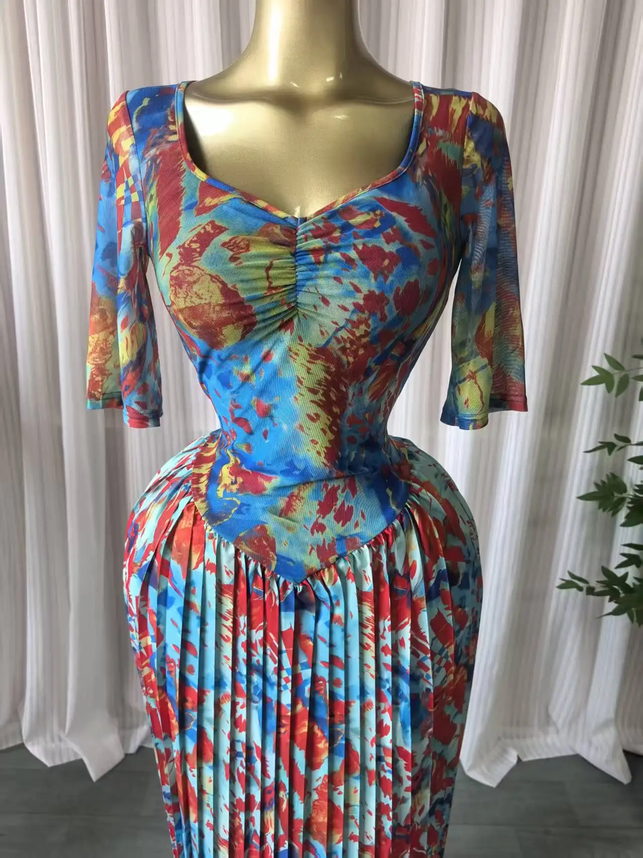 CM.YAYA Women Tie Dye Print Short Sleeve Pleated A-line Maxi Dress 2026 INS Street Holiday Vacation Beach Long Dresses Vestidos CM.YAYA Women Tie Dye Print Short Sleeve Pleated A-line Maxi Dress 2026 INS Street Holiday Vacation Beach Long Dresses Vestidos