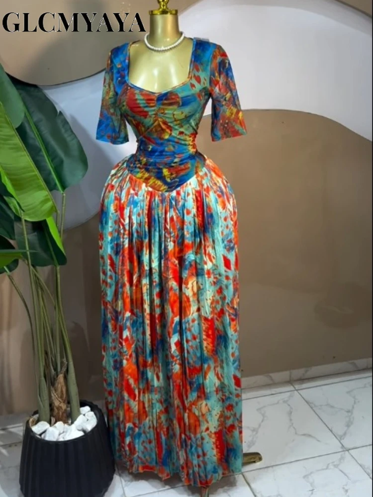 CM.YAYA Women Tie Dye Print Short Sleeve Pleated A-line Maxi Dress 2026 INS Street Holiday Vacation Beach Long Dresses Vestidos CM.YAYA Women Tie Dye Print Short Sleeve Pleated A-line Maxi Dress 2026 INS Street Holiday Vacation Beach Long Dresses Vestidos