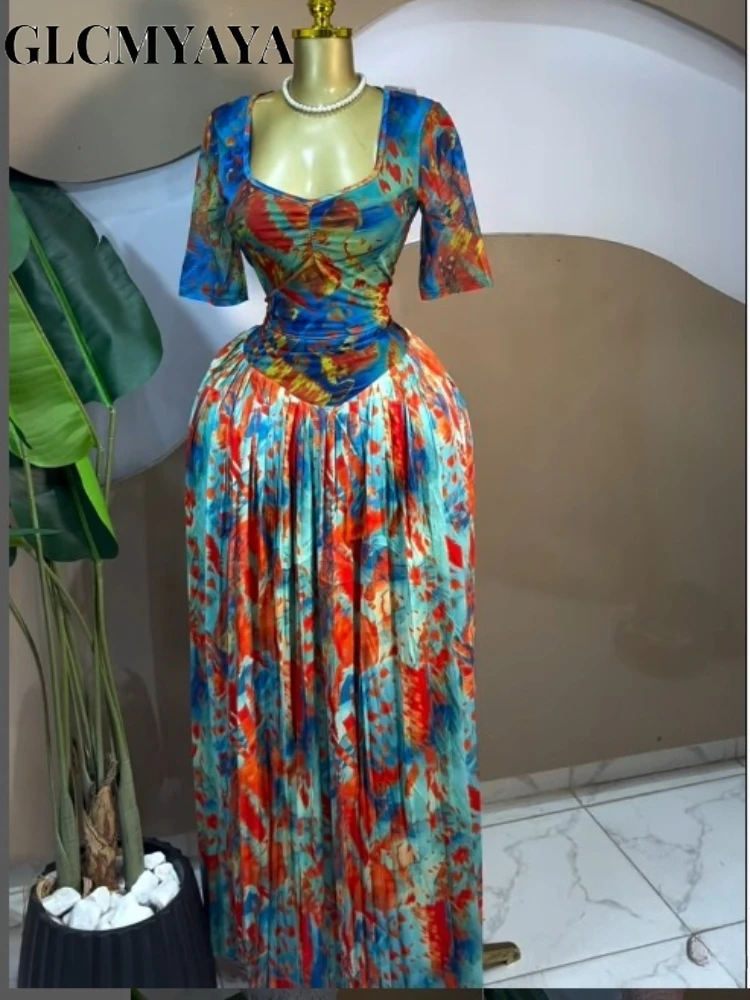 CM.YAYA Women Tie Dye Print Short Sleeve Pleated A-line Maxi Dress 2026 INS Street Holiday Vacation Beach Long Dresses Vestidos CM.YAYA Women Tie Dye Print Short Sleeve Pleated A-line Maxi Dress 2026 INS Street Holiday Vacation Beach Long Dresses Vestidos