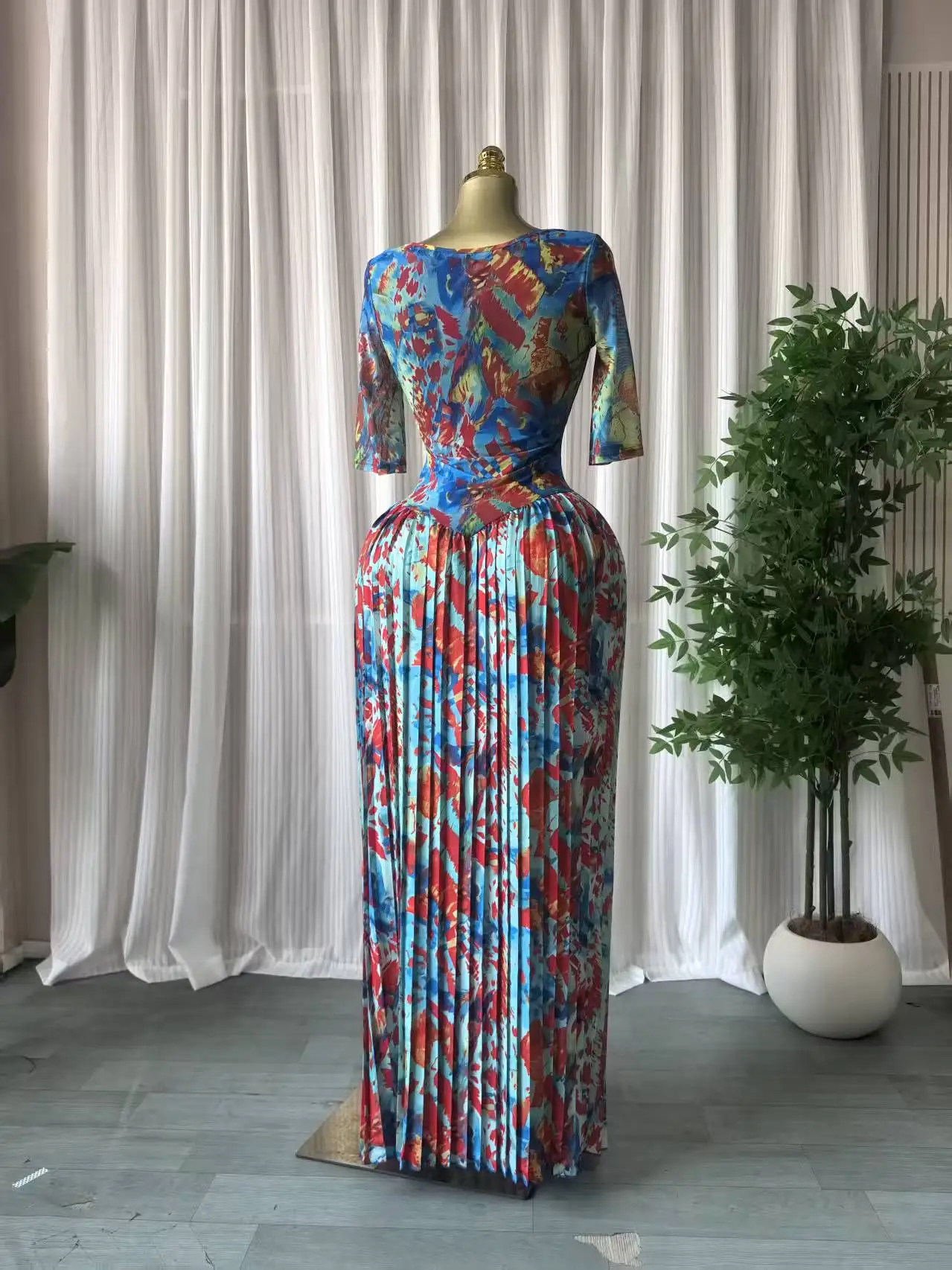 CM.YAYA Women Tie Dye Print Short Sleeve Pleated A-line Maxi Dress 2026 INS Street Holiday Vacation Beach Long Dresses Vestidos CM.YAYA Women Tie Dye Print Short Sleeve Pleated A-line Maxi Dress 2026 INS Street Holiday Vacation Beach Long Dresses Vestidos
