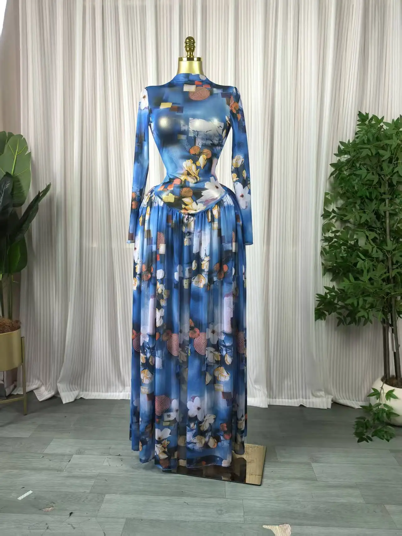 CM.YAYA Women leaf Print patchwork smock Midi A-line Long Maxi Dress 2026 Elegant Evening Birthday Party Dresses Trendy Vestidos CM.YAYA Women leaf Print patchwork smock Midi A-line Long Maxi Dress 2026 Elegant Evening Birthday Party Dresses Trendy Vestidos