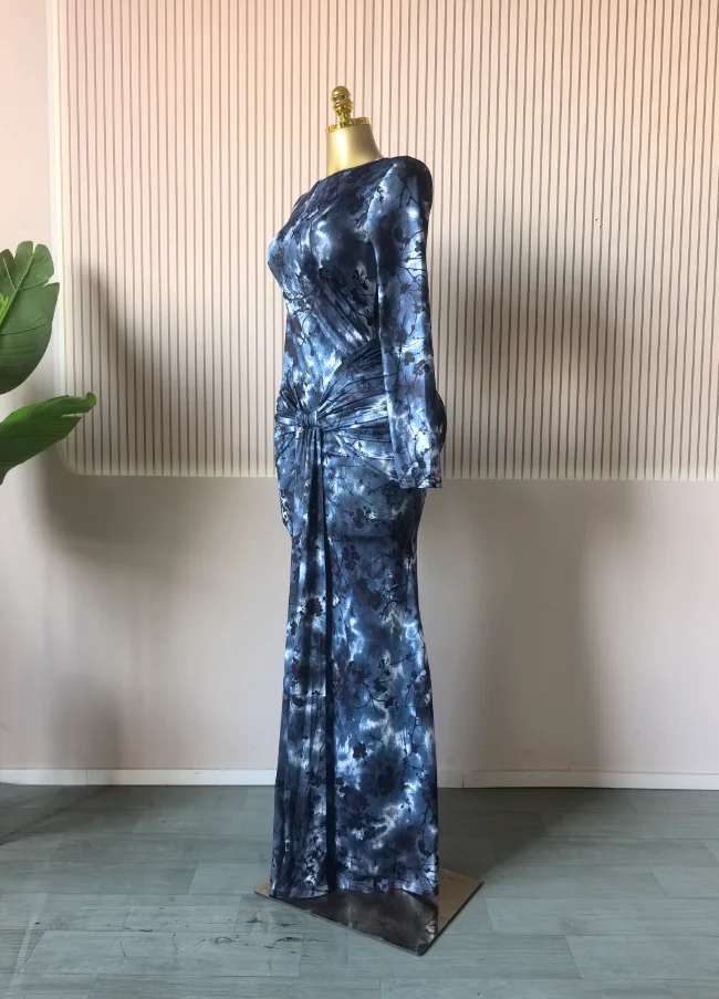 CM.YAYA Women Print O-neck Stacked Ruched Bowknot Streamer Mermaid Maxi Midi Dress 2026 Cocktail Birthday Holiday Party Dresses