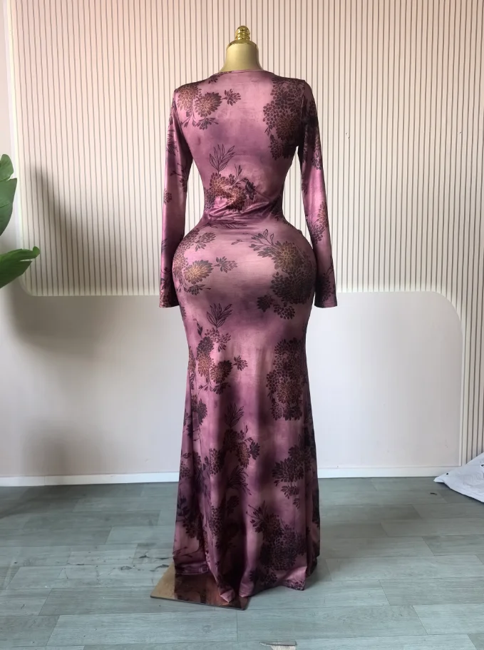 CM.YAYA Women Print O-neck Stacked Ruched Bowknot Streamer Mermaid Maxi Midi Dress 2026 Cocktail Birthday Holiday Party Dresses